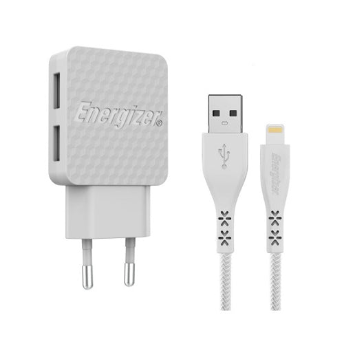 ENERGIZER WALL CHARGER LW 3.4A 2USB EU + LIGHTNING CABLE WHITE
