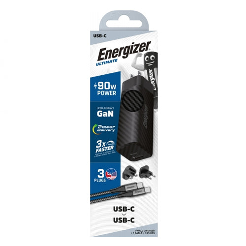 ENERGIZER MULTI-OUTLET WALL CHARGER - PD 90W + USB-TYPE C CABLE