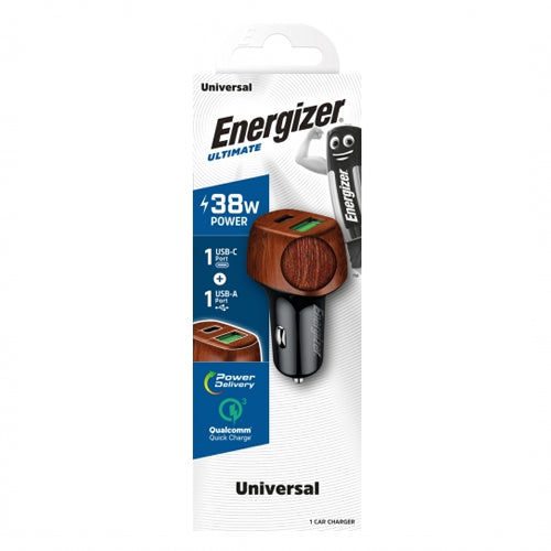 ENERGIZER CAR CHARGER 38W PD QC3 WALNUT BURL