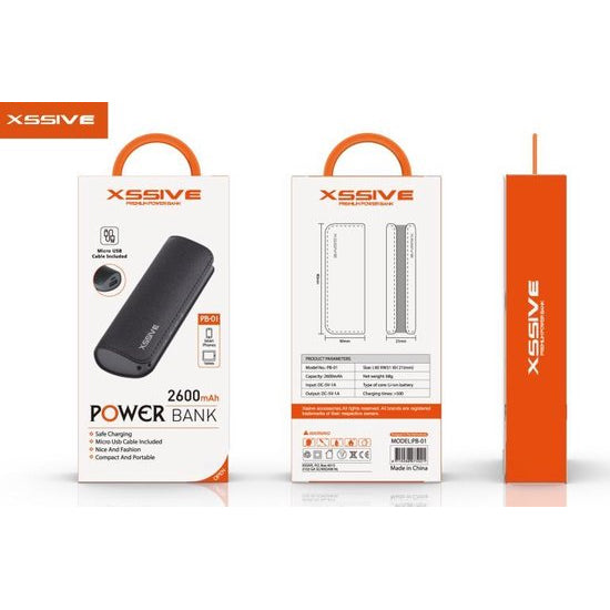 2600MAH EXTERNAL BATTERY. MICRO USB CABLE INCLUDED XSSIVE