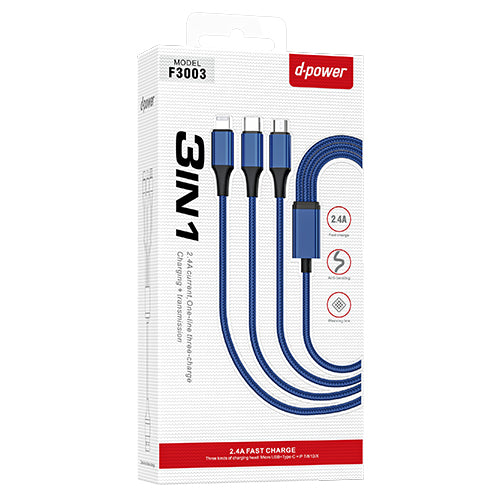 D-Power Câble 3 en 1 | Type-C | Lightning | Micro USB | F3003