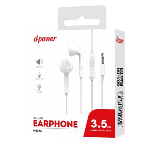 D-Power K6012 White Jack Earphone with Mic