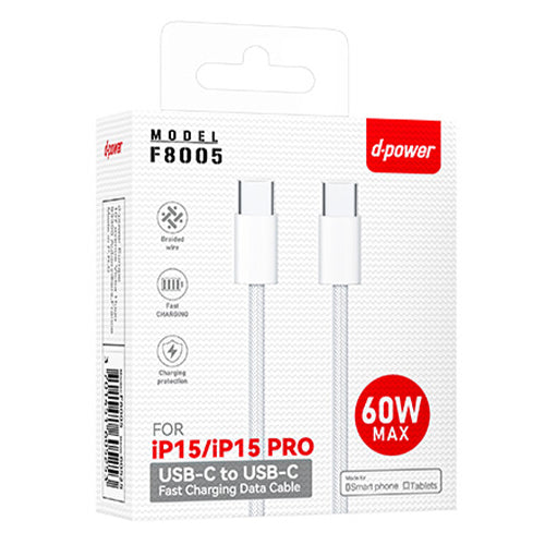 D-Power Câble Nylon Type C vers Type C 1m pour iphone 15 F8005