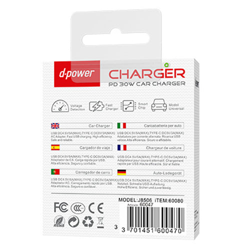 D-Power Adaptateur voiture USB métal + Type C Fast Charge J8506