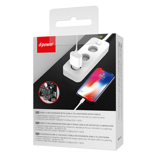 D-Power Type C 20W Socket + Type C to Lightning Cable J8542