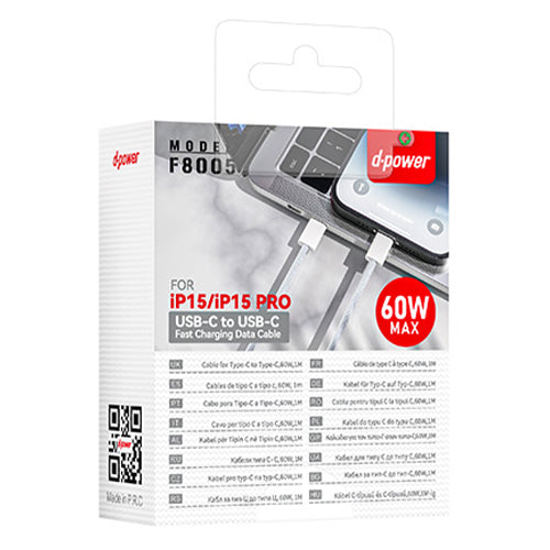 D-Power Câble Nylon Type C vers Type C 1m pour iphone 15 F8005