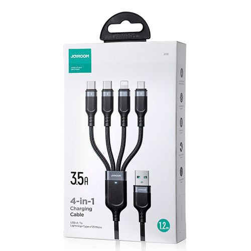 CÂBLE USB 4EN1 USB-A - 2 X USB-C / LIGHTNING / MICRO POUR LE CHARGEMENT ET LA TRANSMISSION DE DONNÉES 1,2 M JOYROOM S-1T4018A18 - NOIR
