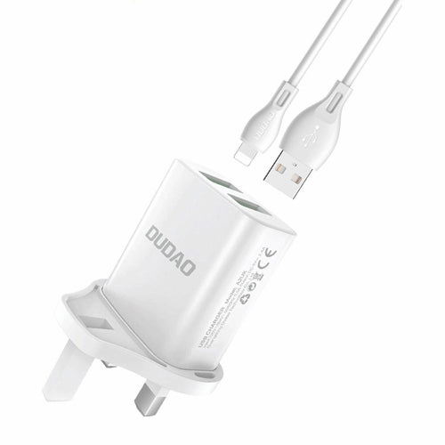 CHARGEUR MURAL DUDAO AVEC PRISE UK GRANDE BRETAGNE 2XUSB-A 2.4A BLANC + CÂBLE USB-A - MICROUSB 1M