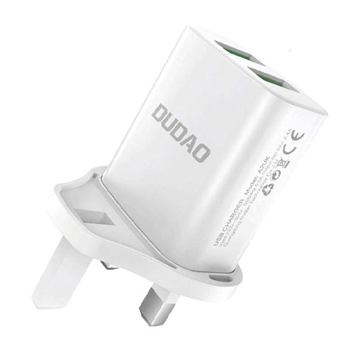 DUDAO WALL CHARGER UK UNITED KINGDOM PLUG 2XUSB-A 2.4A WHITE + USB-A CABLE - LIGHTNING WHITE