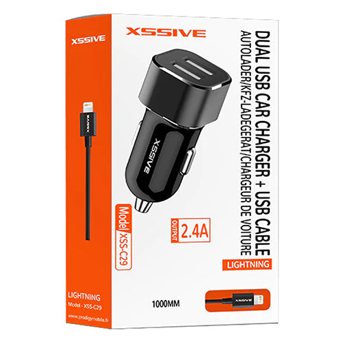 DUO CAR CHARGER 2.4A + LIGHTNING XSSIVE CABLE