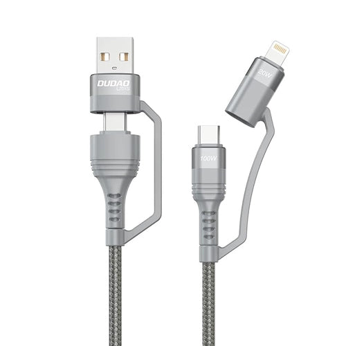 DUDAO 4IN1 USB TYPE C PD CABLE / USB CABLE - USB TYPE C POWER DELIVERY 100W / LIGHTNING 20W 1M GRISL20XS
