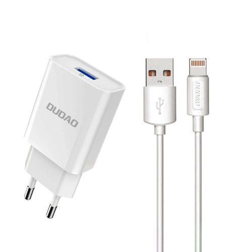 DUDAO QC3.0 12W WHITE USB WALL CHARGER + 1M LIGHTNING CABLE A3EU