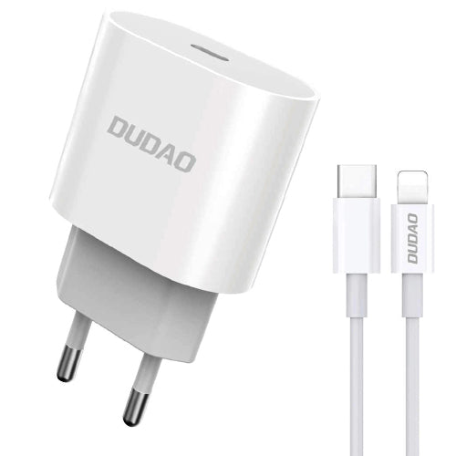 DUDAO POWER DELIVERY USB-C QUICK CHARGER 20W WHITE + USB-C CABLE - LIGHTNING 1M A8SEU