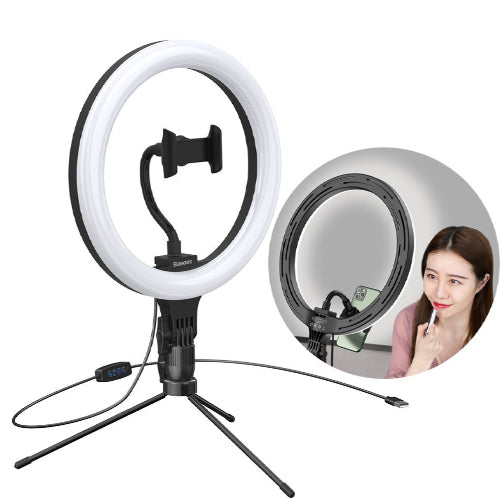 BASEUS PHOTOGRAPHIC LAMP 10'' RING FLASH LED RING FOR SMARTPHONE FOR SELFIE PHOTOS YOUTUBE, TIKTOK +MINI BLACK TRIPOD CRZB10- A01