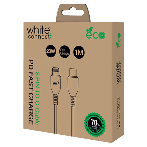 WHEAT FIBRE CABLE - 1M PD TYPE C TO LIGHTNING - 3A WHITE CONNECT