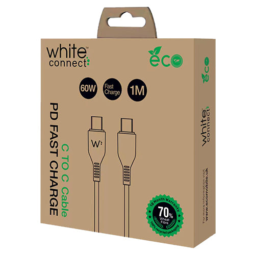 WHEAT FIBRE CABLE - 1M PD TYPE C TO TYPE C - 3A WHITE CONNECT