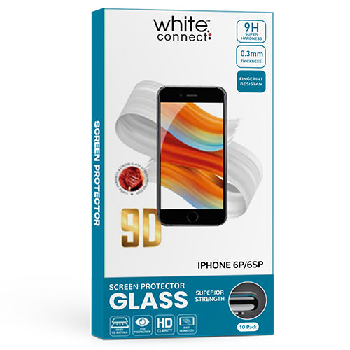 PACK OF 10 9D WHITE CONNECT TEMPERED GLASSES FOR IPHONE 6P/6SP