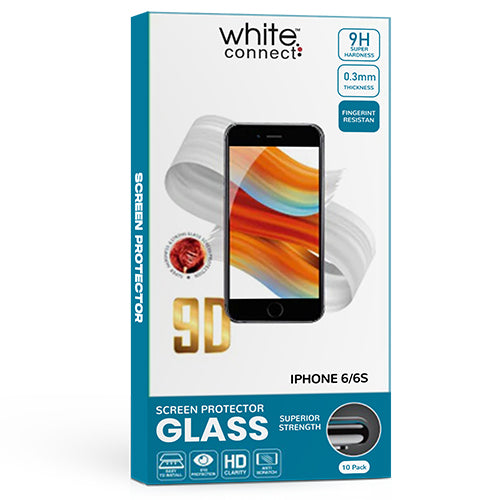PACK OF 10 9D WHITE CONNECT TEMPERED GLASSES FOR IPHONE 6/6S