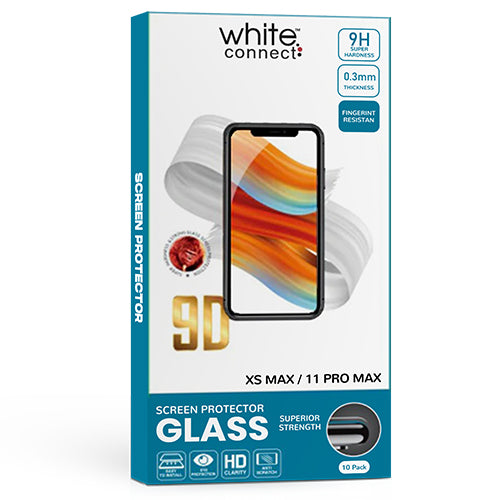 PACK OF 10 9D WHITE CONNECT TEMPERED GLASSES FOR IPHONE XS MAX/11 PRO MAX