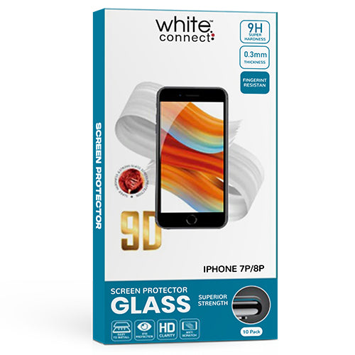 PACK OF 10 9D WHITE CONNECT TEMPERED GLASSES FOR IPHONE 7P/8P