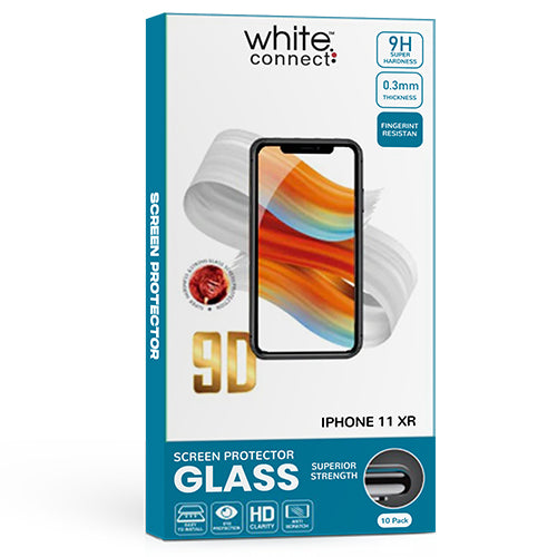 LOT DE 10 VERRES TREMPÉS 9D WHITE CONNECT POUR IPHONE11/XR