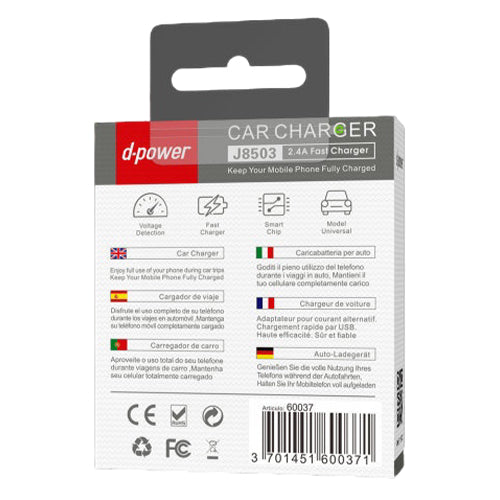 D-power Cigarette Lighter Socket 2 USB Ports Fast J8503