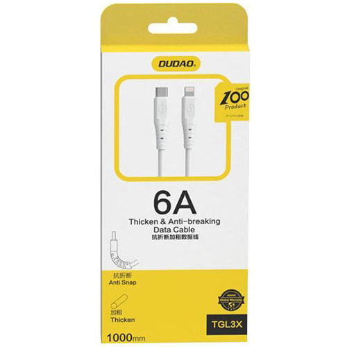 DUDAO CABLE, USB TYPE C CABLE - LIGHTNING 6A 65W PD WHITE TGL3X