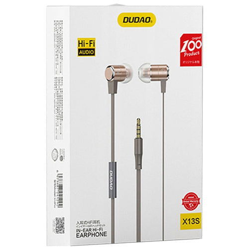 DUDAO IN-EAR HEADPHONES WITH REMOTE CONTROL AND 3.5MM MINI JACK MICROPHONE GOLD X13S