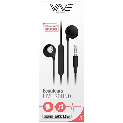 ECOUTEURS FILAIRE STEREO LIVE SOUND AVEC PRISE JACK 3,5 MM, NOIR-WAVE