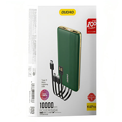 DUDAO K4PRO POWERBANK WITH INTEGRATED CABLES 10000MAH LED DISPLAY GREEN