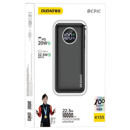 DUDAO POWERBANK 10000MAH 1XUSB-A / 1XUSB-C 22.5W WITH INTEGRATED CABLE 1XLIGHTNING / 1XUSB-C BLACK K15SB