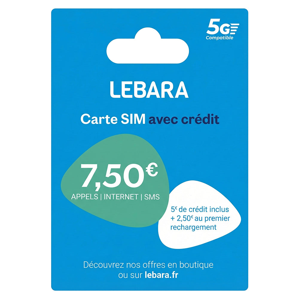 CARTE SIM LEBARA AVEC 5€ CREDIT+ 2.50€ DE CREDIT