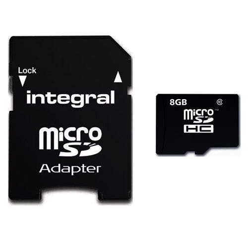 INTEGRAL 8GB MICRO SDHC CARD WITH CLASS 10 ADAPTER UP TO 90MB/S