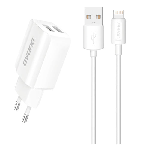 EU MAINS CHARGER 2X USB 5V / 2.4A WITH LIGHTNING CABLE A2EU-DUDAO
