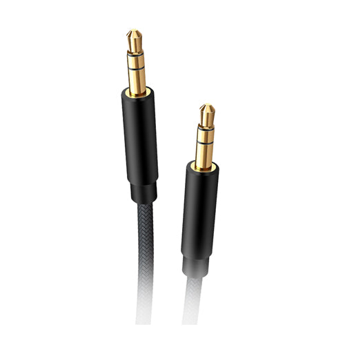 NYLON AUDIO CABLE JACK TO 3.5MM JACK, BLACK-WAVE