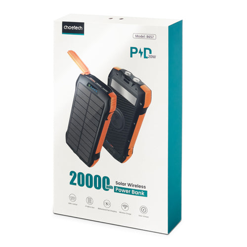 CHOETECH SOLAR POWERBANK WITH INDUCTION CHARGING 20000MAH PD 20W / QC 18W / QI 10W ORANGE