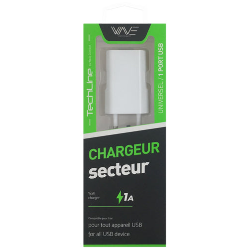CHARGEUR SECTEUR TECH LINE 1 PORT USB 5W, BLANC-WAVE