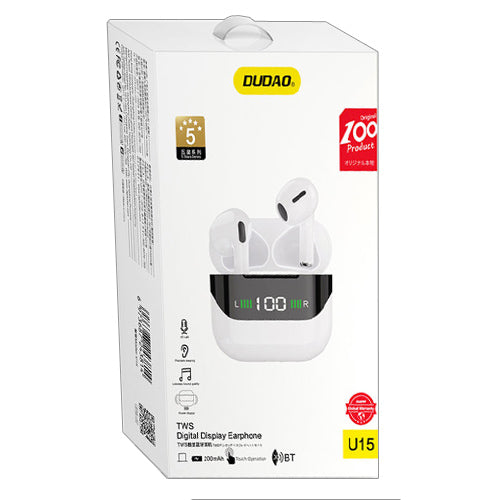 EARBUDS U15 TWS WITH WHITE CHARGE STATUS INDICATOR U15-DUDAO