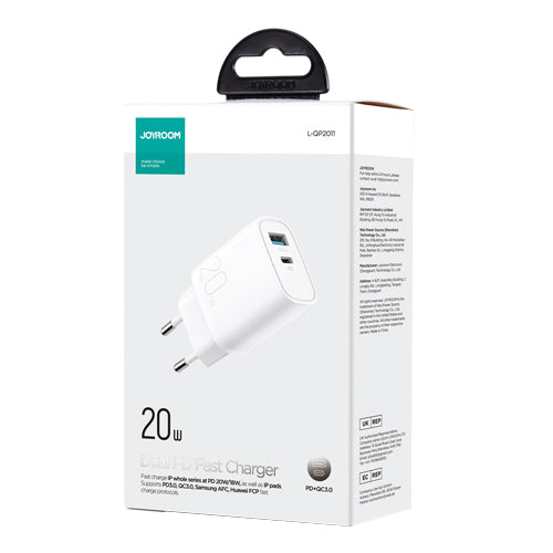 MAINS CHARGER L-QP2011 USB-A QC 3.0 / USB-C PD WHITE-JOYROOM