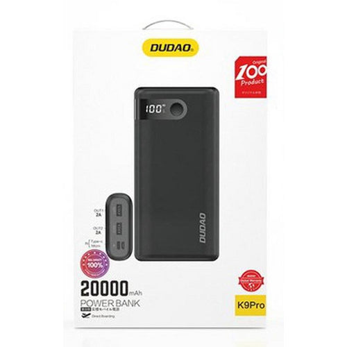 DUDAO POWERBANK 20000 MAH 2X USB / USB TYPE C / MICRO USB 2 WITH BLACK LED SCREEN K9PRO-06