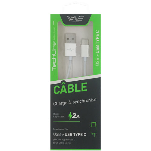 CABLE USB TECH LINE TYPE-C 1M, BLANC-WAVE