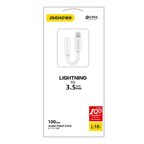 AUDIO ADAPTER LIGHTNING HEADPHONE TO MINI JACK 3.5 MM WHITE L16I WHITE-DUDAO