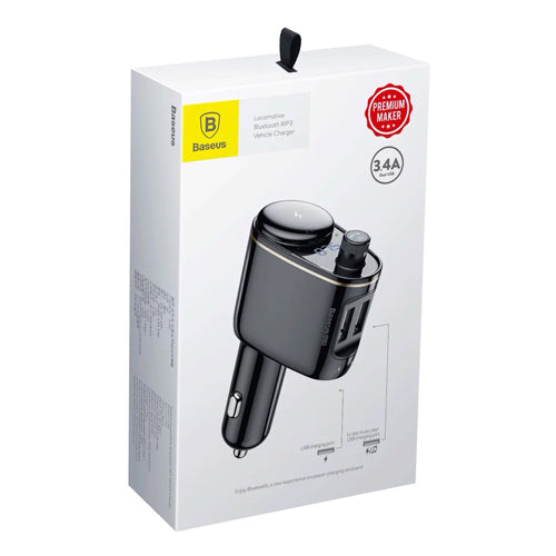 BLUETOOTH FM TRANSMITTER CAR CHARGER MP3 2X USB 3.4A CCALL-RH01 BLACK - BASEUS