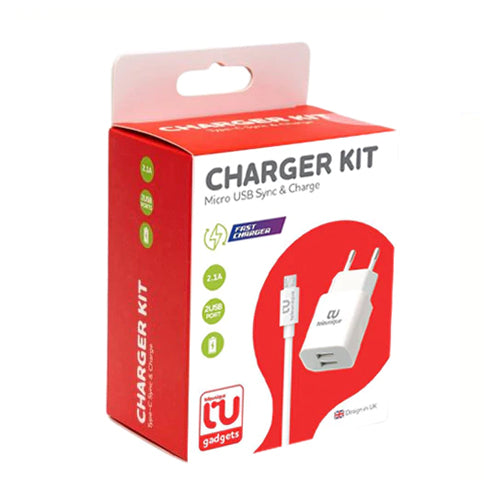 MAINS CHARGER 2 USB PORT QUICK CHARGE 2.1A WITH USB MICRO USB CABLE TELEUNIQUE