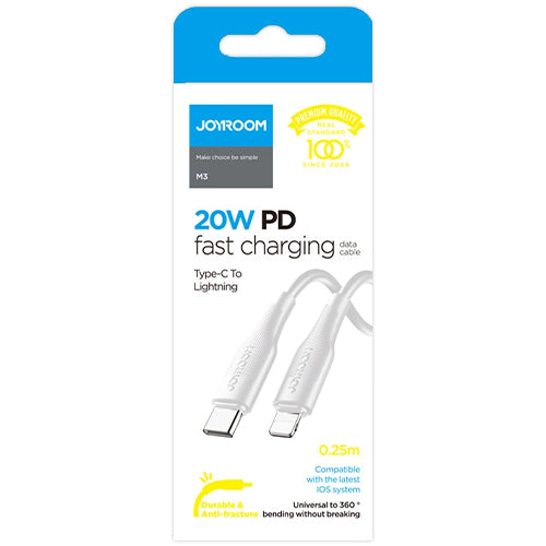 JOYROOM USB TYPE C - LIGHTNING POWER DELIVERY CABLE 20W 2.4A S-02524M3 WHITE