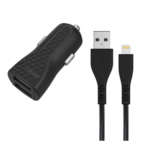 ENERGIZER CAR CHARGER LW 3.4A 2USB+LIGHTNING CABLE BLACK