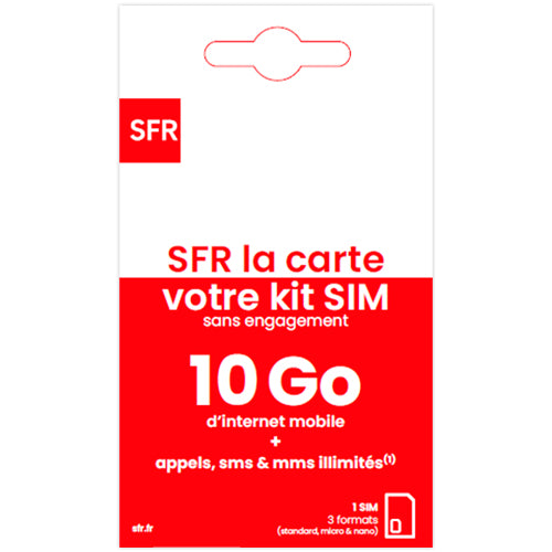 CARTE SIM SFR ILLIMITE 10GO 14.99€ DE CRÉDIT