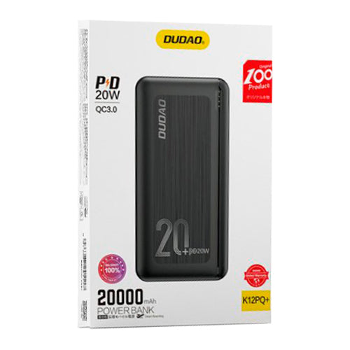 DUDAO POWERBANK 20000 MAH POWER DELIVERY 20 W QUICK CHARGE 3.0 2X USB / USB TYPE C K12PQ - BLACK