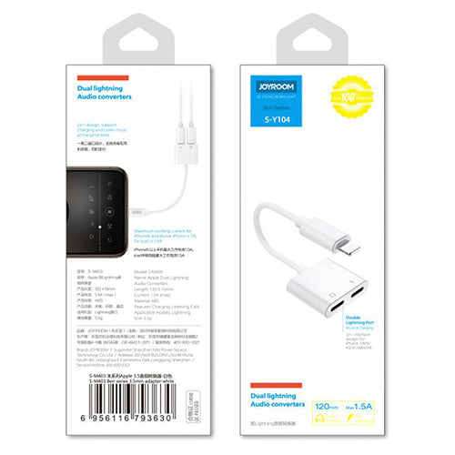 JOYROOM LIGHTNING 2X ADAPTATEUR CASQUE LIGHTNING AUDIO ET CHARGE BLANC S-Y104