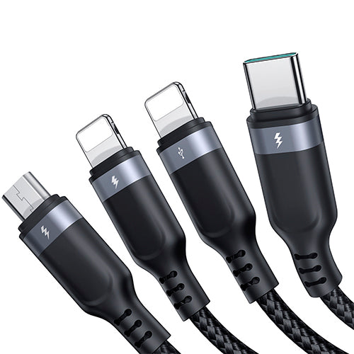 CÂBLE USB 4EN1 USB-A - USB-C / 2 X LIGHTNING / MICRO POUR CHARGEMENT ET TRANSMISSION DE DONNÉES 1,2 M JOYROOM S-1T4018A18 - NOIR